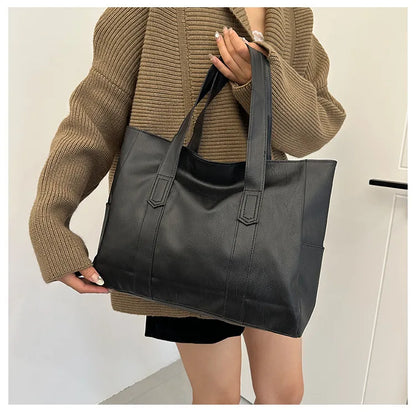 Vintage Large Capacity Tote Bag, Retro Vegan Shoulder Bag, Women's Casual Handbag For Commute ,Trendy Handbag with Soft Leather