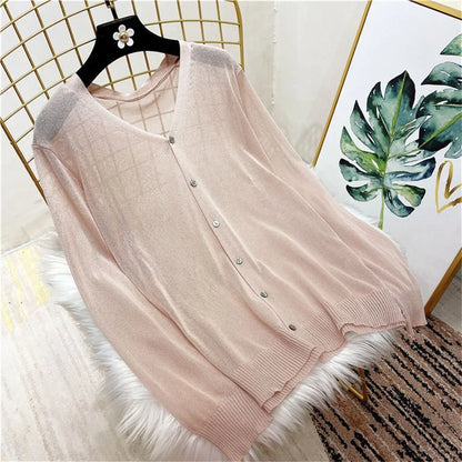 Spring Summer Comfortable Casual Blouses white knitted cardigan 2024 Women's Clothing Solid V-neck Elegant Fashion Button Loose