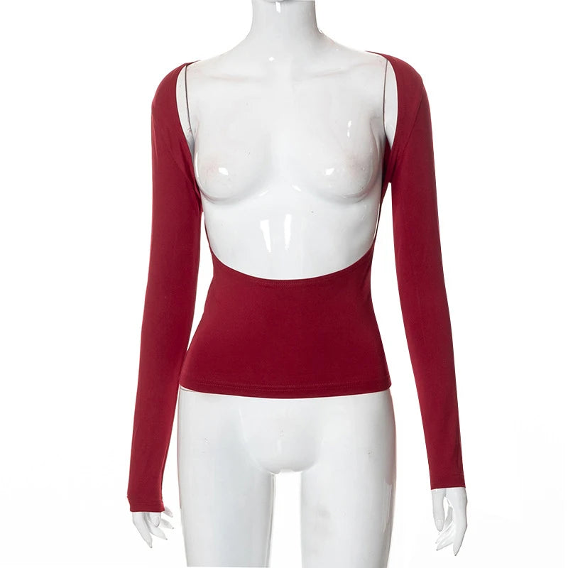 Backless Short Sleeve Blue Y2K Crop Top Women Casual O Neck Summer T Shirts Sexy Vintage Cut Out