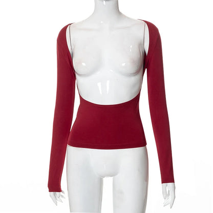 Backless Short Sleeve Blue Y2K Crop Top Women Casual O Neck Summer T Shirts Sexy Vintage Cut Out