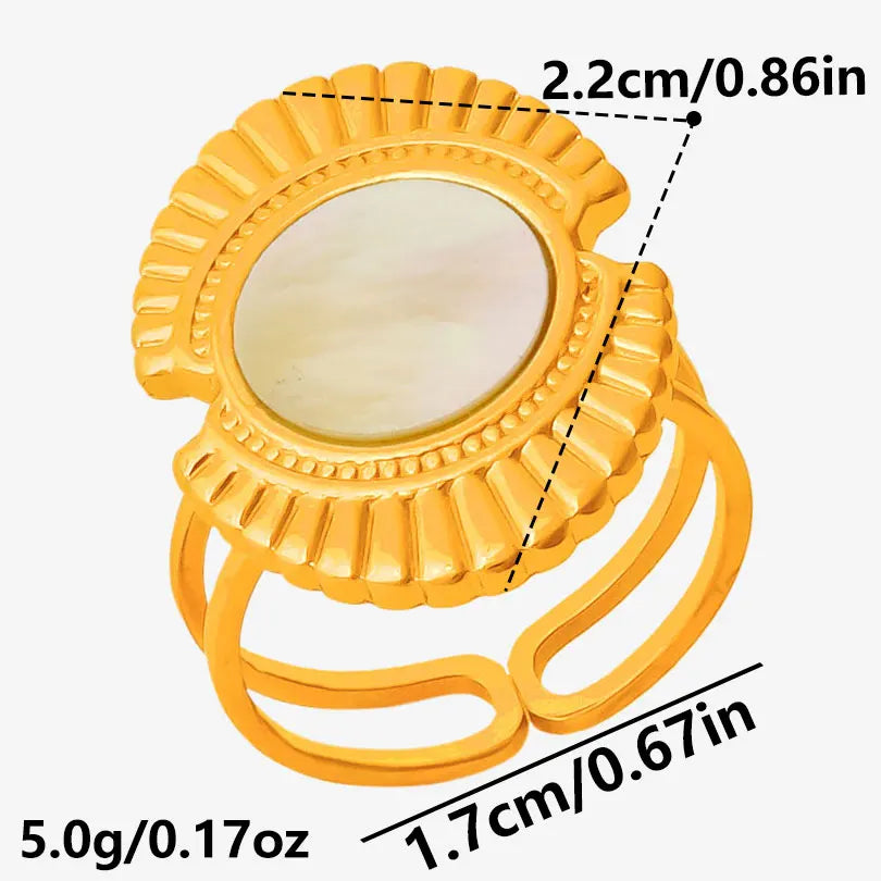 Sea Jewelry Shell Leaf Geometric Round Stainless Steel Rings For Women Men Accessories Open Adjustable Ring Beach Holiday Bagues