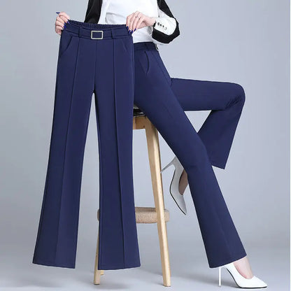 Office Lady Elegant Fashion Flare Pants Spring Autumn Diamonds High Waist All-match Solid Women Casual Straight Trousers 2022 Badiee Stylez
