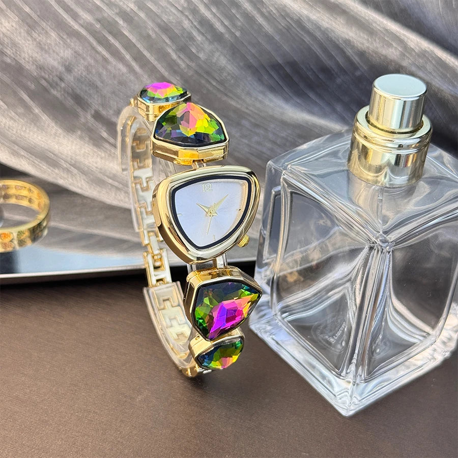 Women's irregular shape large sparkling special-shaped rhinestone simple sun pattern dial Fashion trend avant-garde quarts watch