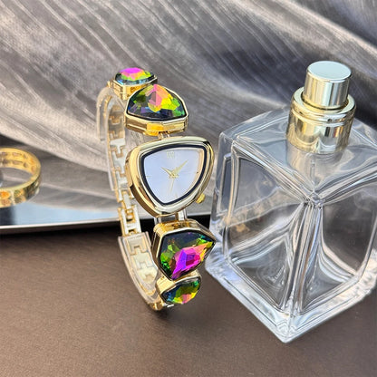 Women's irregular shape large sparkling special-shaped rhinestone simple sun pattern dial Fashion trend avant-garde quarts watch