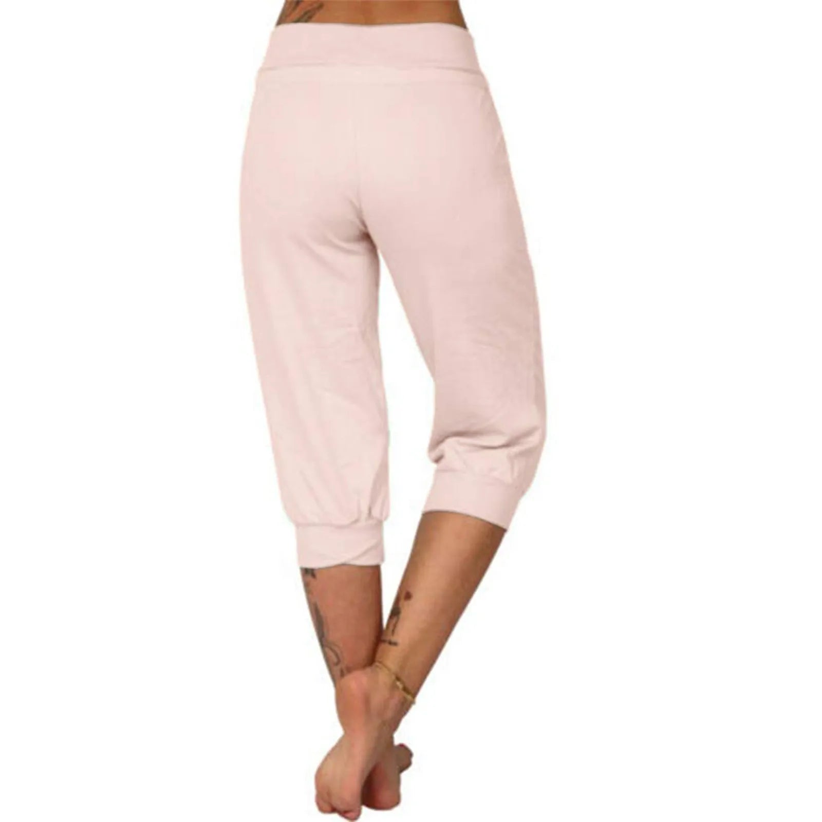 Classic Solid Color Jogging Pants Women Cotton Linen Capris Trousers Bandage Double Pocket Pants Summer Beach Vacation Wear
