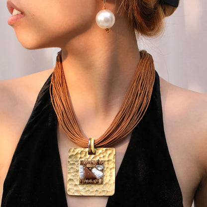 Statement Vintage Necklace with Square Pendant for Women Girl Trendy Wedding Party Jewelry