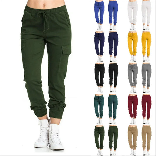 2022 New Solid Jogger Women's Cargo Pants Multi-Pocket Drawstring Elastic Waist Women Sports Pants Streetwear Casual Long Pant Badiee Stylez