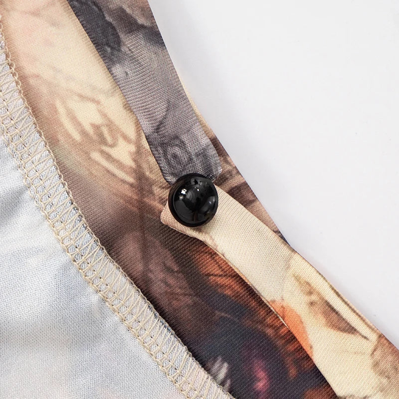 CUTENOVA Women'S Full-Body Printed Hanging Neck Big Backless Skinny Five-Point Jumpsuit Sexy Fashion Street Trend Jumpsuit