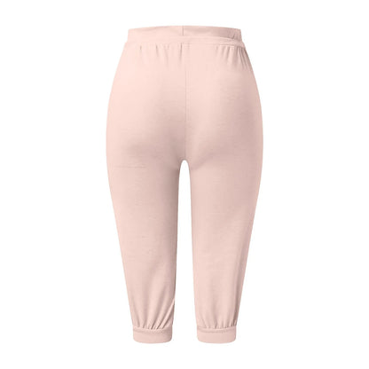 Classic Solid Color Jogging Pants Women Cotton Linen Capris Trousers Bandage Double Pocket Pants Summer Beach Vacation Wear