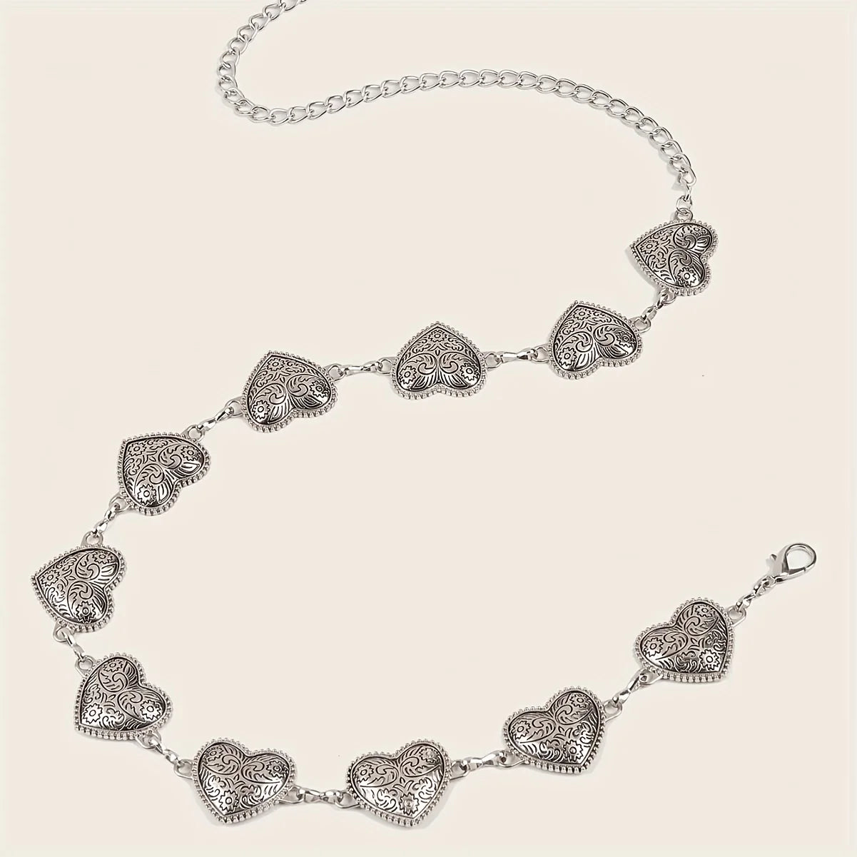 Retro Y2K adjustable metal waist chain, valentine carved retro heart belt decoration, Bohemian punk style fashion accessories. Badiee Stylez