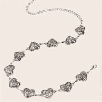 Retro Y2K adjustable metal waist chain, valentine carved retro heart belt decoration, Bohemian punk style fashion accessories. Badiee Stylez