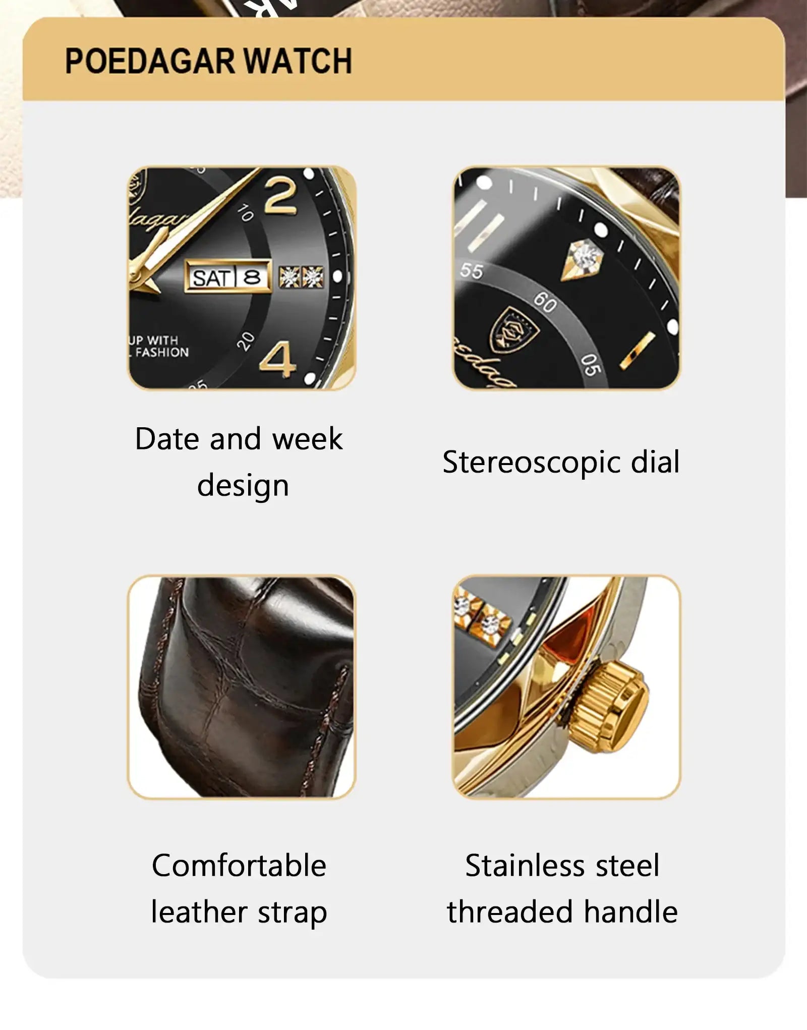 POEDAGAR Luxury High Quality Watches for Men Sport Quartz Leather Man Watch Waterproof Luminous Date Week Men's Watch Male Reloj