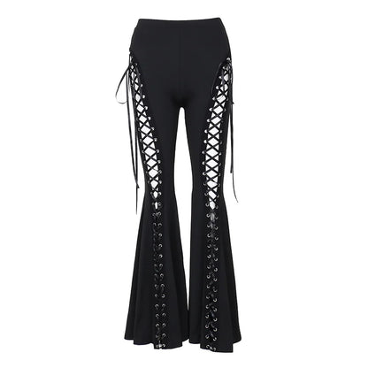 Y2K Summer Cross-band Strap Art Micro-flare Casual Pants Metal Buckle Decoration Personal Pants Women Versatile Sexy Slim Pants