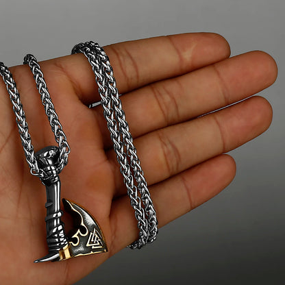 Nordic Retro Fashion Odin Viking Rune Axe High Quality Pendant Necklace Stainless Steel Rune Men and Women Amulet Necklace Gift Badiee Stylez