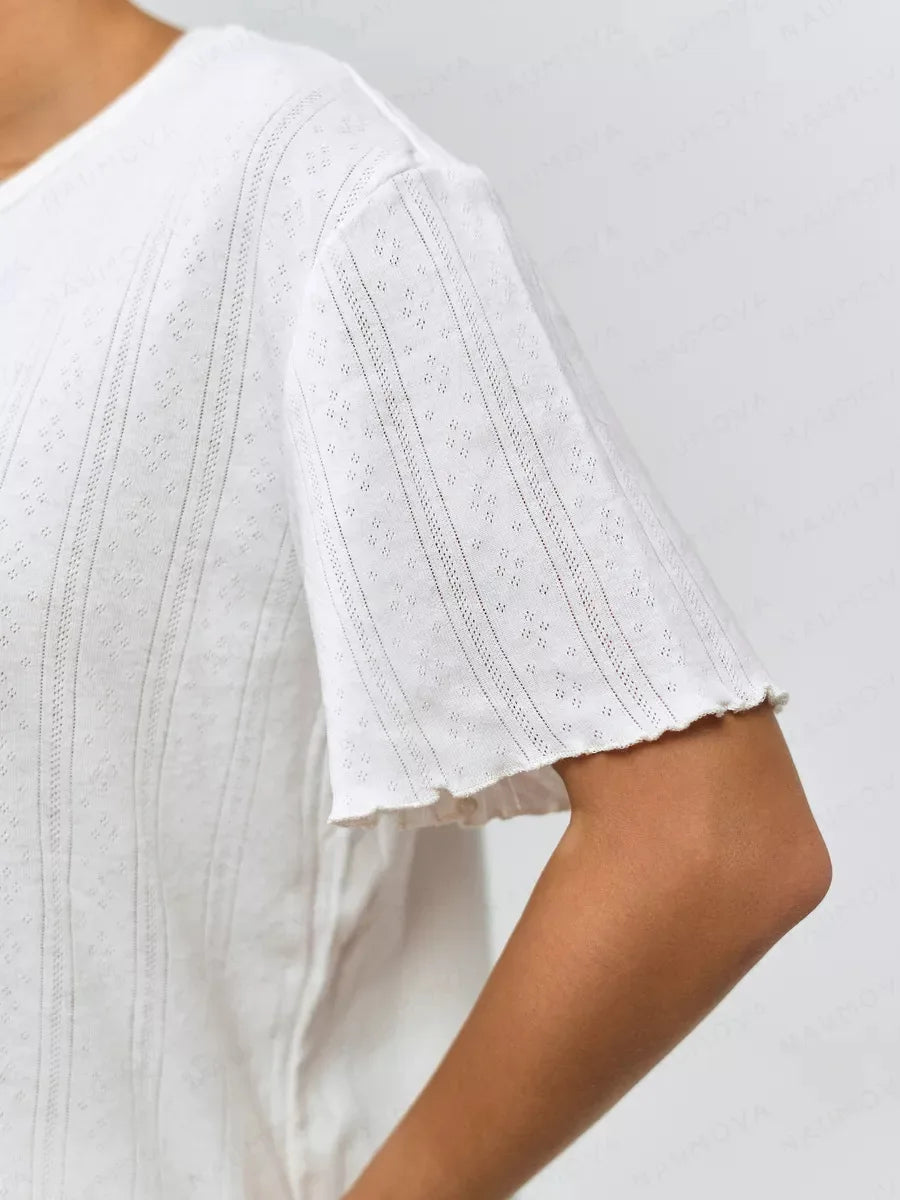 SURI Women's Pajamas Set Summer Short Sleepwear 2 Piece Set For Women Casual Home Round Neck Suit Breathable Knitted Fabric