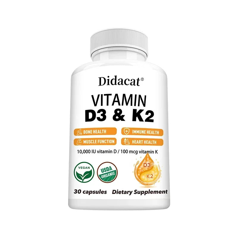 Vitamin D3 10000 IU + K2 MK7 100 Mcg Supplement Capsules, Supports Joint and Immune Health, Strong Bones, Non-GMO 30 count-1 bottle