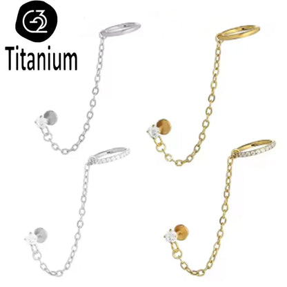 Chain Earring with Labret Ear Stud ASTM G23 Titanium Piercing Nose Ring Cartilage Helix Daith Punk Lip Piercing Body Jewelry 16G