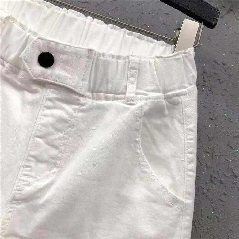 New Spring Summer Women Casual Harem Pants All-matched Casual Cotton Denim Pants Elastic Waist Solid Yellow White Jeans Female