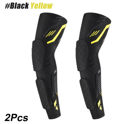 Anti-collision Arm Sleeve Protective Compression with Elbow Honeycomb Pad for Youth & Adult Sport Basketball Football Volleyball Black Yellow-2Pcs