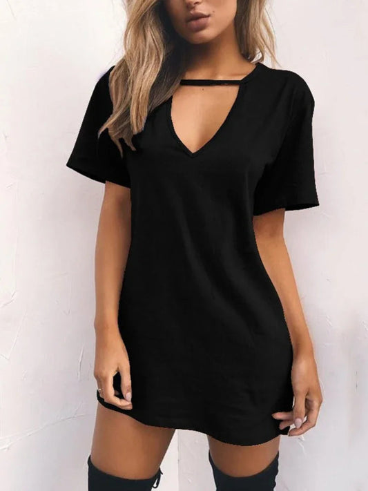 Sexy Elegant Dress Wrap Deep V Neck Cut Out Loose Dress Women Solid Color Short Sleeve Mini Dress Club Party Vestidos Badiee Stylez