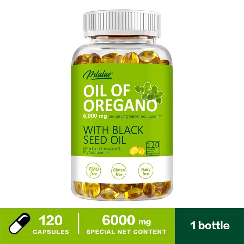 Oregano Oil Softgels - Contains Black Seed Oil, Promotes Digestion and Intestinal Health, Antioxidant, Enhances Immunity 120 Capsules