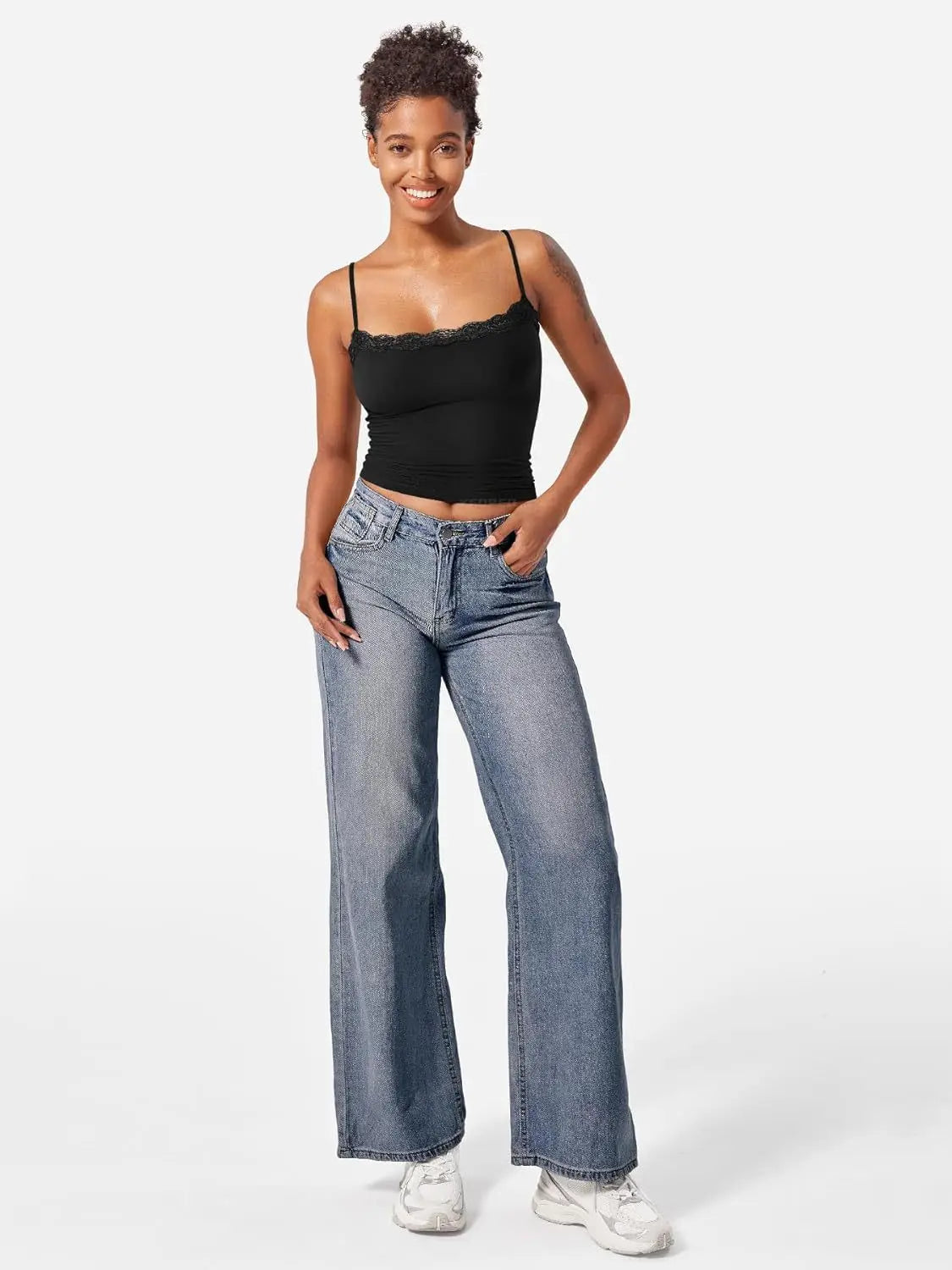 2025 Women Lace Tanks Top Spaghetti Strap Lace Square Neck Sleeveless Match Pants Soft Pullover Summer Camisole Women Clothes