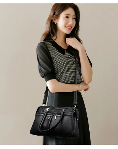 Two Pockets Genuine Brand High Quality Leather Casual Tote Luxury Handbags Women Bags Designer Shoulder Hand Bags for Women Sac