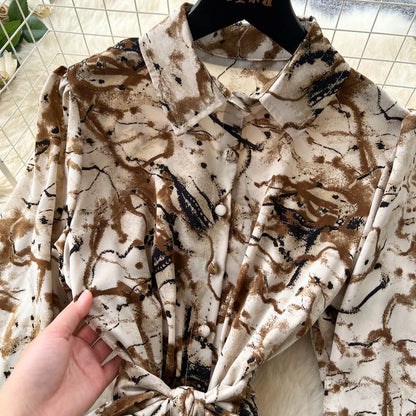 Chic vintage long sleeve turn-down collar button pleated Elegant Fairy korean fashion Boho women clothing Long dress