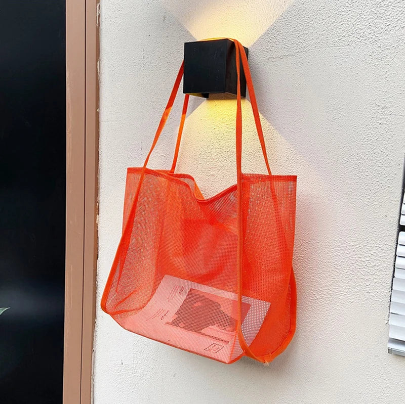 Summer Fashion Mesh Handbag Totes Hollow Out Shoulder Bags For Women Female Casual Fashion Large Capacity Shopping Pack orange 38x40x23cm