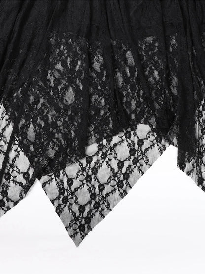 Halloween Plus Size Women's Gothic Lace Flare Sleeve A-Line Midi Dress Ladies Asymmetrical Hem Punk Party Costplay Dress 1XL-6XL