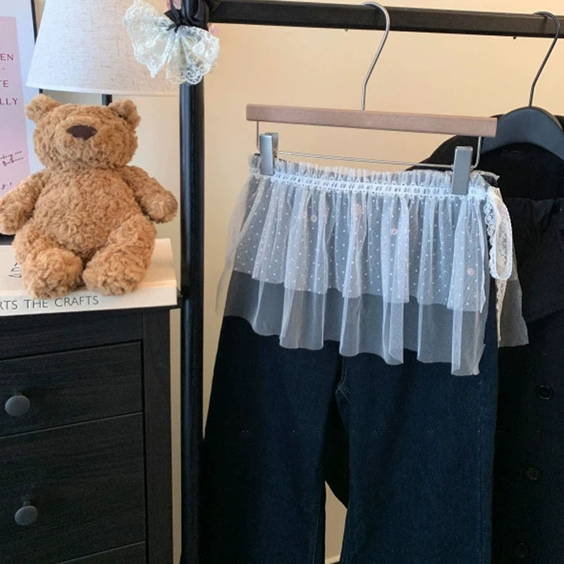 French Lace Up Short Fart Curtain Skirt Spring Layered Skirt INS Women Wrap Skirt Bandage Dress Apron Curtain Expansion Skirt 2 One Size