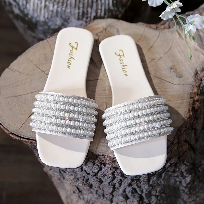 Women's Summer New Fashion Square Head Open Toe Design Women's Slippers Casual Flat Leather Beach Women's Flip-flops Badiee Stylez