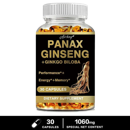 Panax Ginseng + Ginkgo Biloba - Immune Support, Enhance Physical Performance, Improve Memory, and Maintain Overall Health 30 Capsules