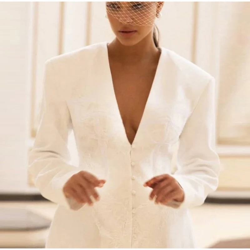 New Design Lace Patchwork Suit Jacket Women Retro Chic V-neck Single Breasted Waist-cinching Jackets Female High Street Outwear