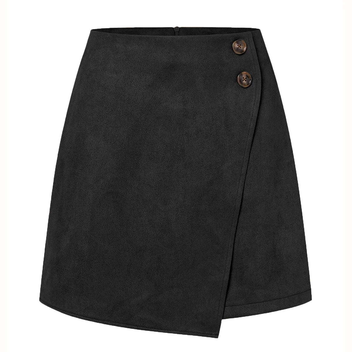 New Arrival 2025 Women's Autumn Winter Suede Irregular Skirt Solid Color High Waist Zipper Button Short Skirts For Woman Black