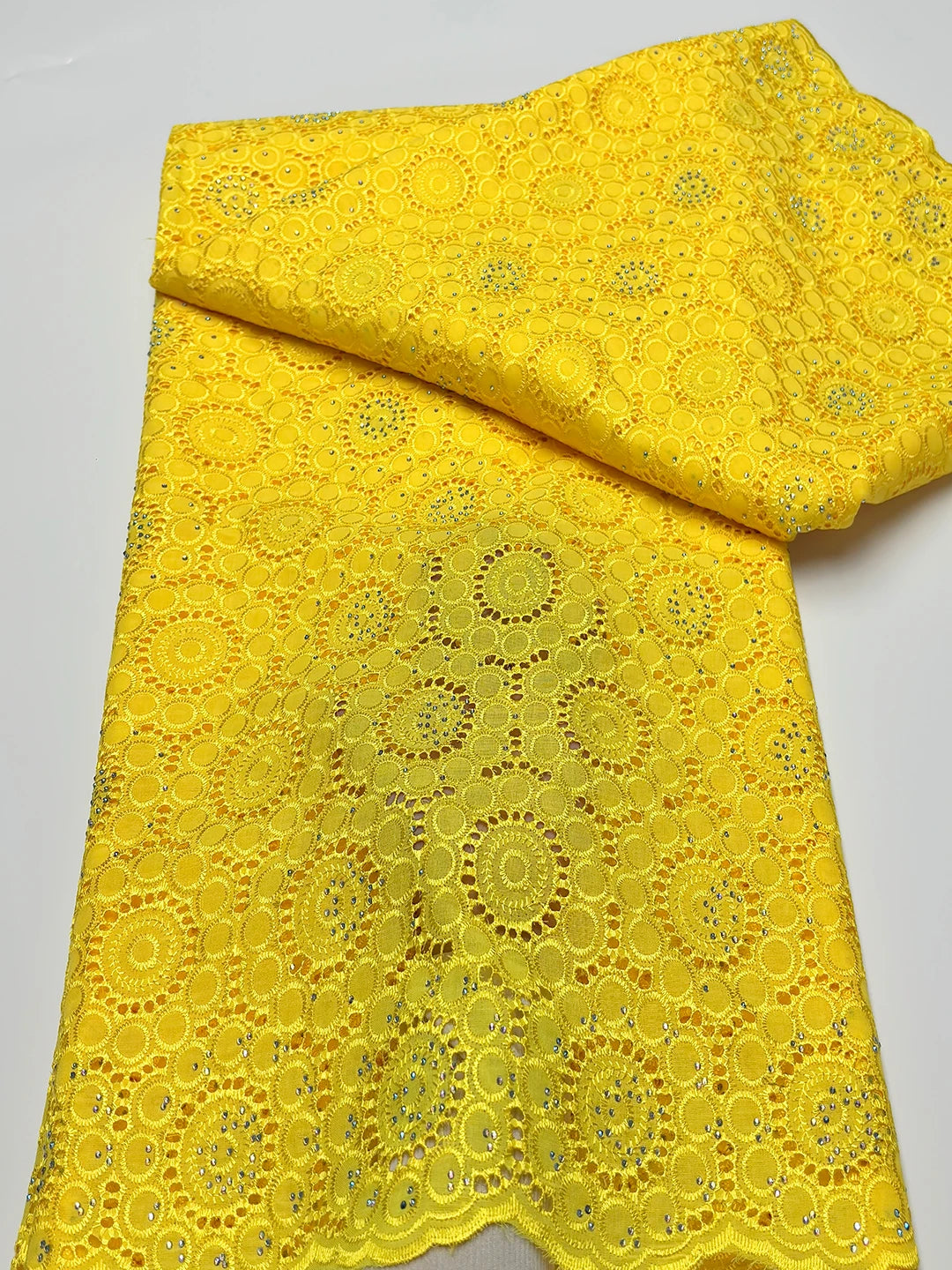 Original Austria Pure Cotton Lace Fabric 2024 High Quality Swiss Voile Embroidery Stones Lace Fabric For Women Celebration Dress A151 5码 5yard