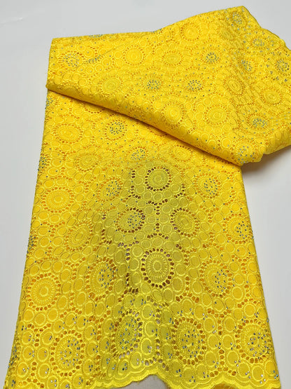 Original Austria Pure Cotton Lace Fabric 2024 High Quality Swiss Voile Embroidery Stones Lace Fabric For Women Celebration Dress A151 5码 5yard