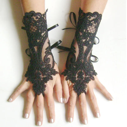 New Women Wedding Fingerless Gloves Lace White Black High Quality Wedding Gloves Mittens Accessory Girl Party Sexy Gloves Guante black One Size