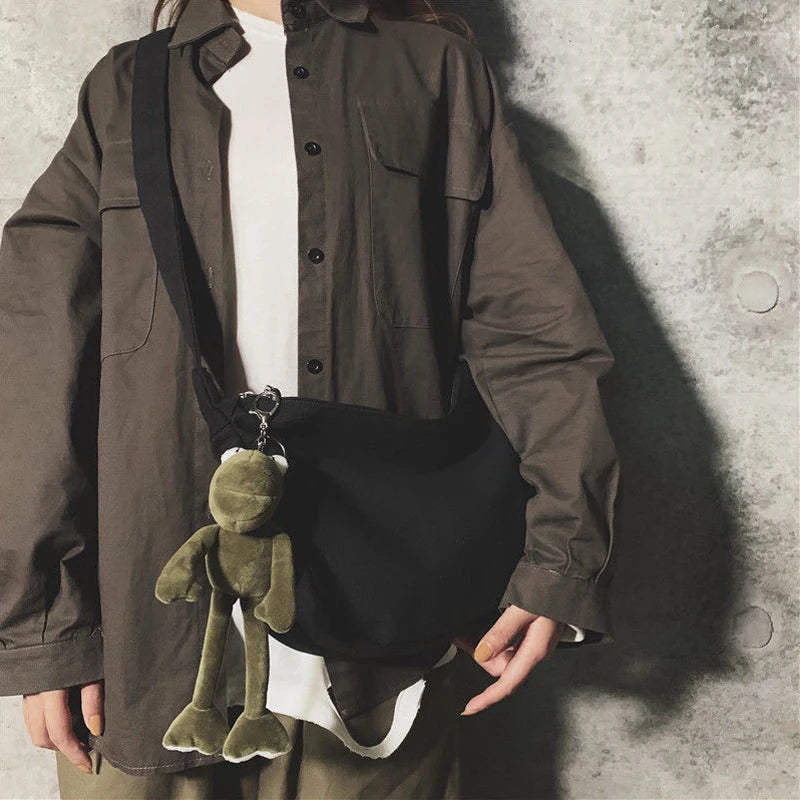 Canvas Crossbody Bag Large Capacity Hip-Hop Street Style For Both Men And Women