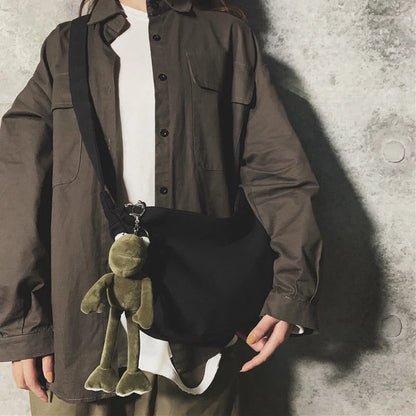 Canvas Crossbody Bag Large Capacity Hip-Hop Street Style For Both Men And Women