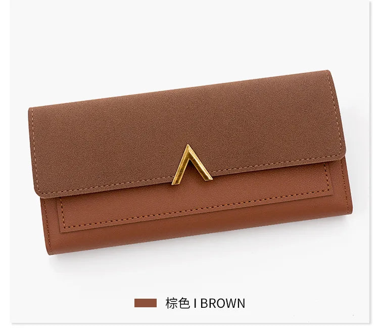 New Korean version women's wallet long V-shaped buckle three fold wallet for women, hand-held bag, change card bag