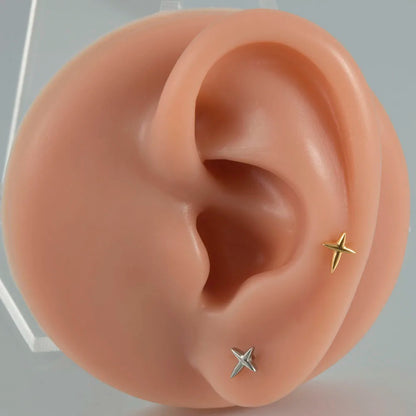 ASTM F136 Solid Titanium Internally Threaded Cross Cz Cartilage Earrings Stud Helix Tragus Lobe Piercing Labret Lip Ring Jewelry