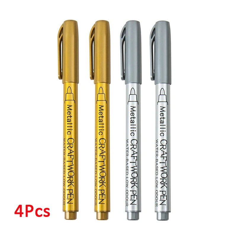 1-4Pcs Metallic Waterproof Permanent Marker Pens for DIY Epoxy Resin Mold Gold Silver Color Drawing Supplies Craft Marker Pen Gold2-Silver2