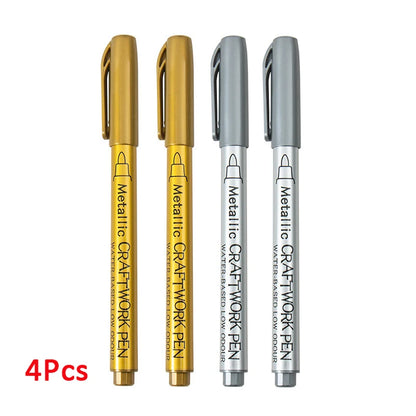 1-4Pcs Metallic Waterproof Permanent Marker Pens for DIY Epoxy Resin Mold Gold Silver Color Drawing Supplies Craft Marker Pen Gold2-Silver2