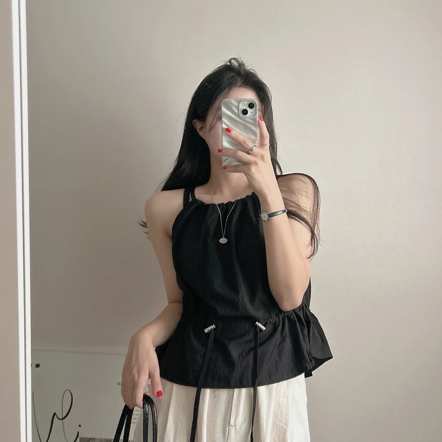 Faionable Dstring Waist Vest Spring Summer Dongda Gate Sle Trendy Belted Crop Top Women's Busin Casual ort Sve