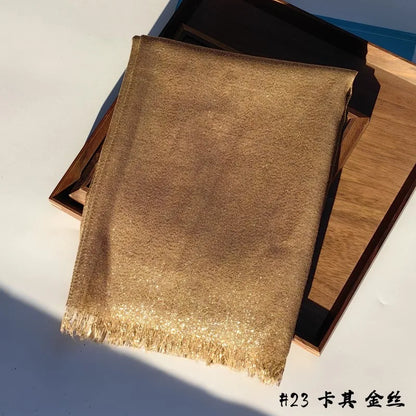 Lastest Brand Design Scarf Shiny Solid Color Shawls Rayon Fabric Gold Silk Silver Wire Head Shawl Fringe Hijab For Women 23