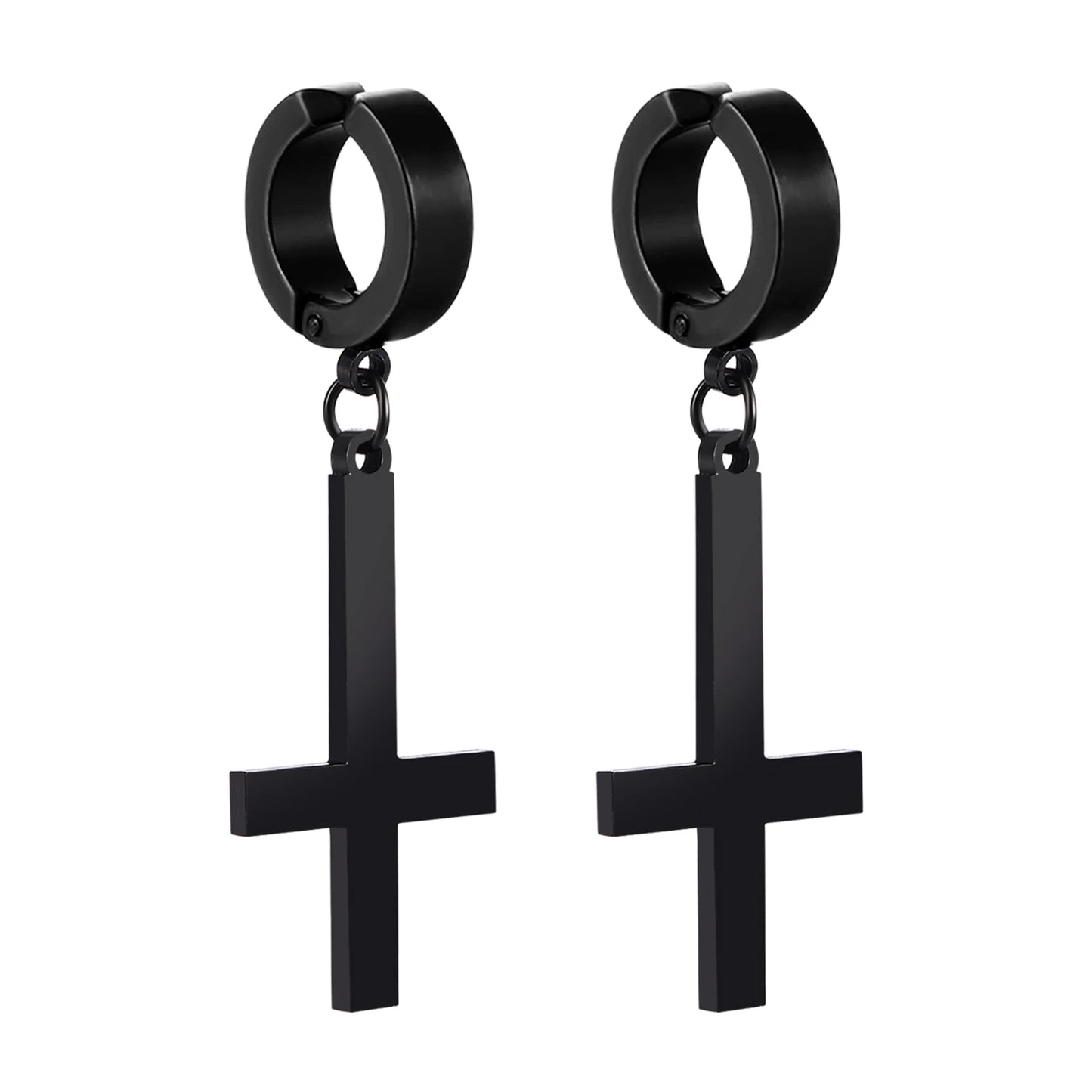 BONISKISS Men Women Stainless Steel Inverted Upside Down Cross Earring Church of Satan Temple Occult Satanic Witchy Stud Jewelry new-Black