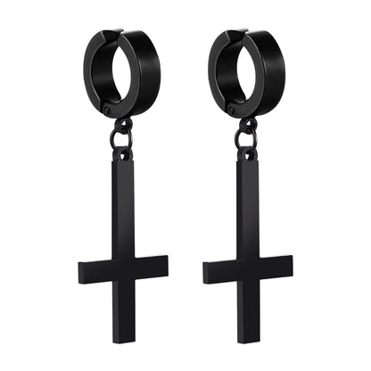 BONISKISS Men Women Stainless Steel Inverted Upside Down Cross Earring Church of Satan Temple Occult Satanic Witchy Stud Jewelry new-Black