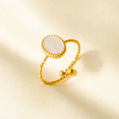 Sea Jewelry Shell Leaf Geometric Round Stainless Steel Rings For Women Men Accessories Open Adjustable Ring Beach Holiday Bagues J928-G-W adjustable