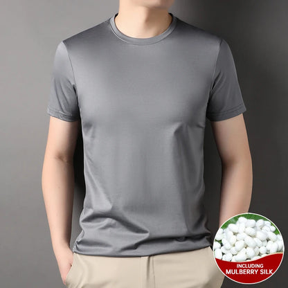 Top Grade 1.7% Mulberry Silk New Brand Tops Round Neck t Shirts For Men 2025 Summer Short Sleeve Casual Fashion Mens Clothing